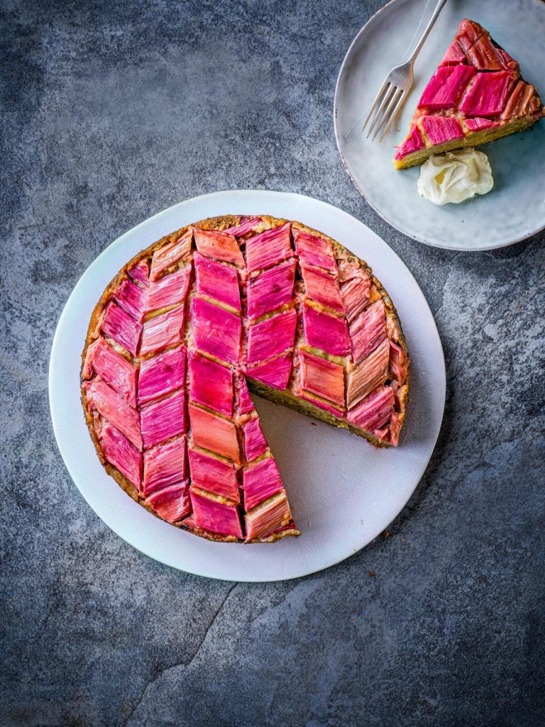Rhubarb UpsideDown cake recipe & ingredients. How to make Rhubarb