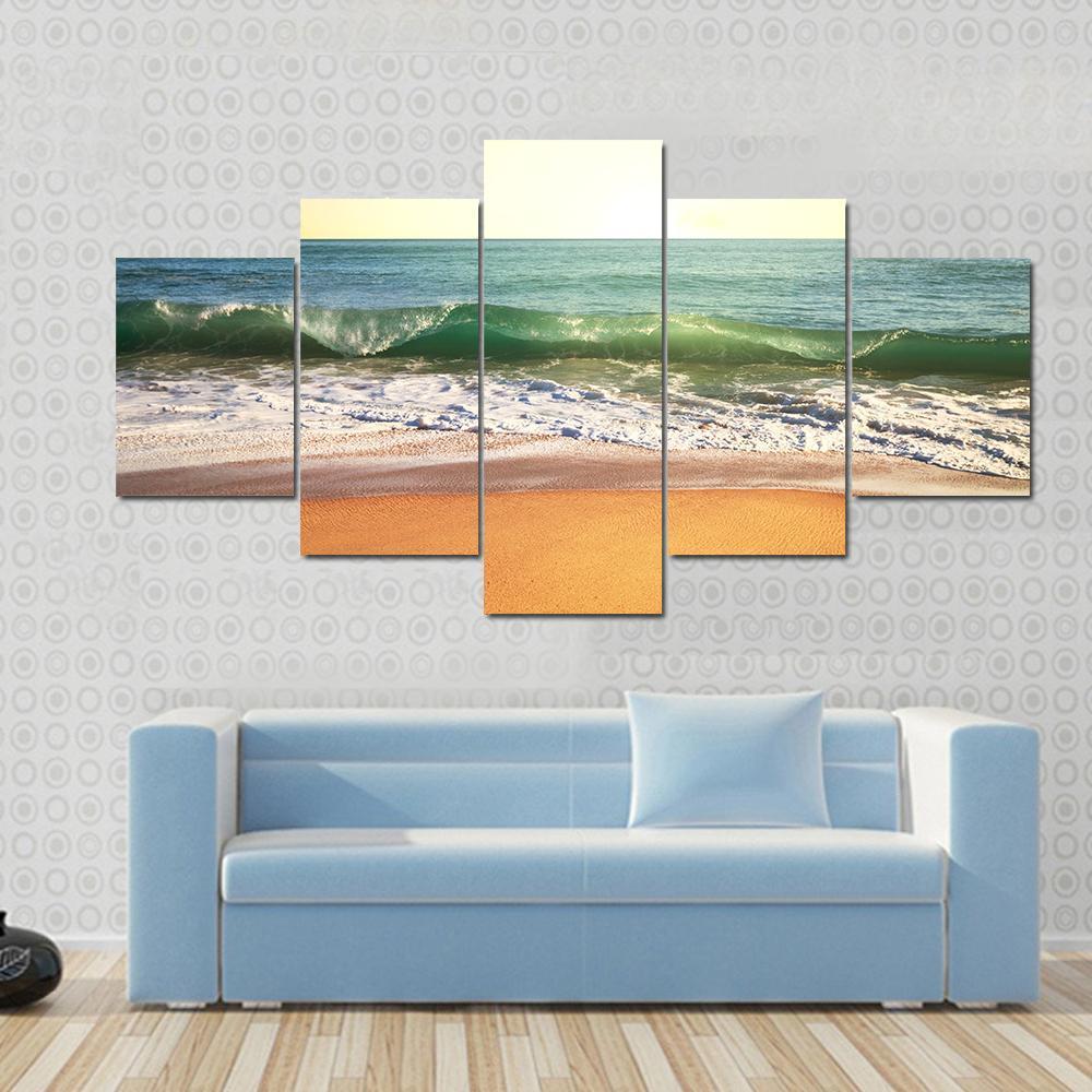 Beach With Smooth Ocean - Nature 5 Panel Canvas Art Wall Decor Beach With Smooth Ocean - Nature 5 Panel Canvas Art Wall Decor