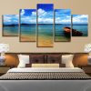 Blue Sky Cloud Beach Boat - Space 5 Panel Canvas Art Wall Decor