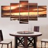 Brown Sky At Sunset - Nature 5 Panel Canvas Art Wall Decor