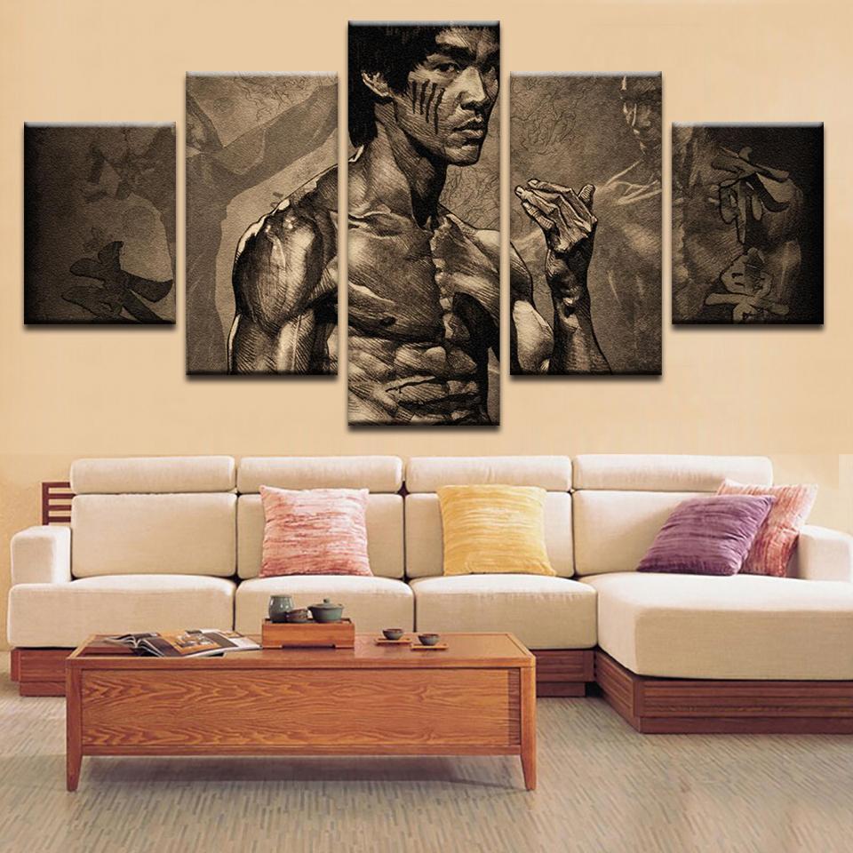 Bruce Lee - Famous Person 5 Panel Canvas Art Wall Decor Bruce Lee - Famous Person 5 Panel Canvas Art Wall Decor