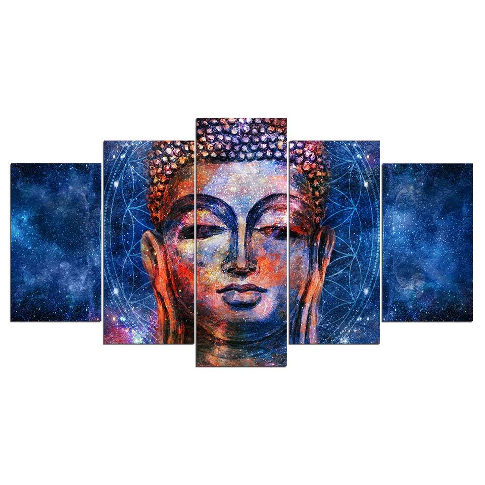 Colored Stone Buddha statue - Religion 5 Panel Canvas Art Wall Decor