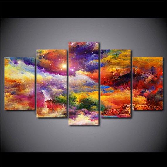 Colorful Dream World Beautiful Colors - Abstract 5 Panel Canvas Art Wall Decor