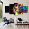 Decor Vintage On And Colorful Dog On Thes - Abstract Animal 5 Panel Canvas Art Wall Decor