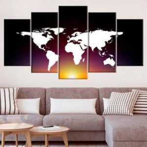 Decorating Idea Colorful Large World Map - Abstract 5 Panel Canvas Art Wall Decor