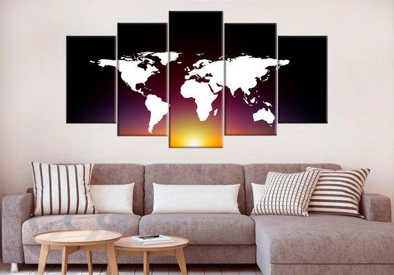Decorating Idea Colorful Large World Map - Abstract 5 Panel Canvas Art Wall Decor