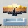 Deer In Morning Sun - Animal 5 Panel Canvas Art Wall Decor