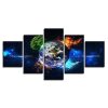 Earth 4 Season Fall Summer Spring Tree Fire - Abstract 5 Panel Canvas Art Wall Decor