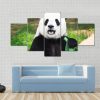 Giant Panda Eating Green Bamboo Leaf - Animal 5 Panel Canvas Art Wall Decor