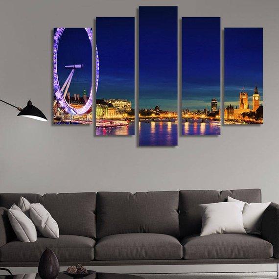 London Eye County Hall Westminster Bridge - Nature 5 Panel Canvas Art Wall Decor London Eye County Hall Westminster Bridge - Nature 5 Panel Canvas Art Wall Decor