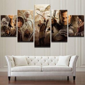 Lord Of The Rings Montage 2 - Movie 5 Panel Canvas Art Wall Decor