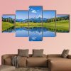 Mountain Lake And Fresh Green Mountain - Nature 5 Panel Canvas Art Wall Decor