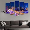 Night Shanghai China - Nature 5 Panel Canvas Art Wall Decor