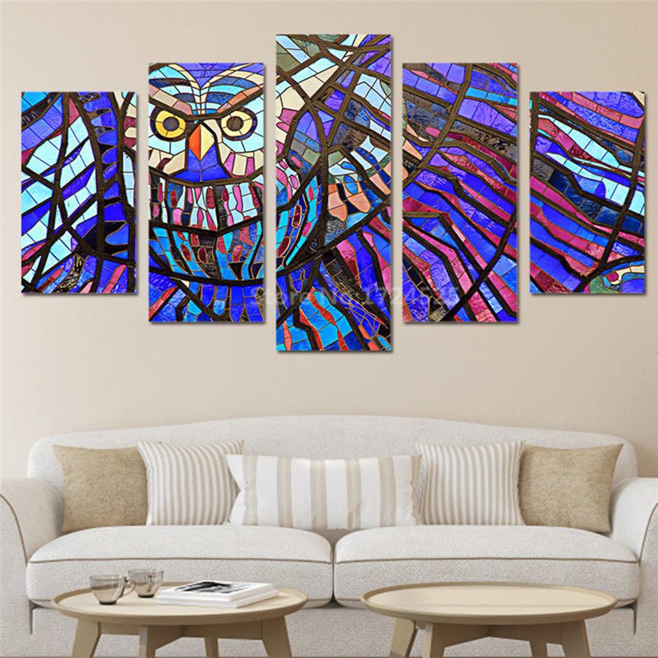 Owl Cartoon - Abstract Animal 5 Panel Canvas Art Wall Decor Owl Cartoon - Abstract Animal 5 Panel Canvas Art Wall Decor