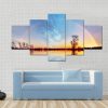 Rainbow Over Trees On Lake Sunrise - Nature 5 Panel Canvas Art Wall Decor