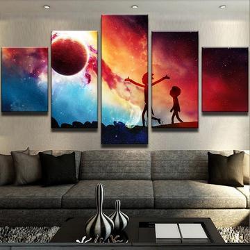 Rick And Morty “Colorful Out Of This World Planet” - Cartoon 5 Panel Canvas Art Wall Decor