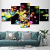 Rock And Roll Music Colorful Balls And Pentagonal Star - Abstract 5 Panel Canvas Art Wall Decor