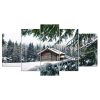 Snow Forest Cottage - Nature 5 Panel Canvas Art Wall Decor