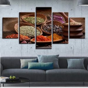 Spices And Eggplant - Kitchen 5 Panel Canvas Art Wall Decor