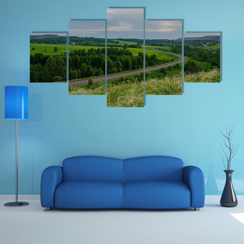 Summer Crimson Sunset - Nature 5 Panel Canvas Art Wall Decor Summer Crimson Sunset - Nature 5 Panel Canvas Art Wall Decor