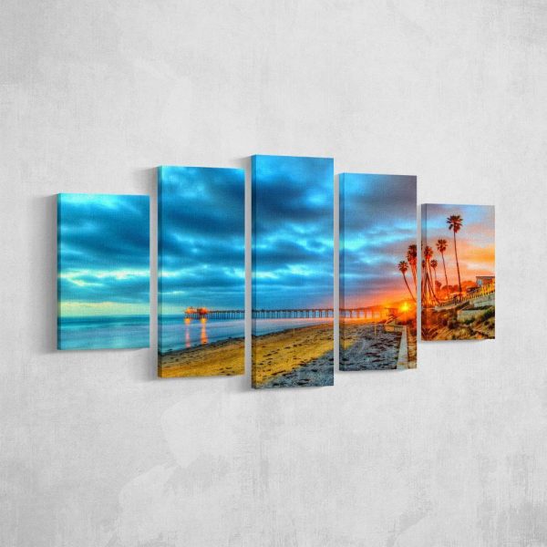 Sunset Shores - Nature 5 Panel Canvas Art Wall Decor