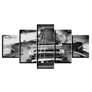 Vintage Classic Guitar For Guitarist - Black And White - Music 5 Panel Canvas Art Wall Decor