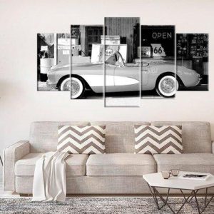 Vintage Corvette Oltimer - Automative 5 Panel Canvas Art Wall Decor