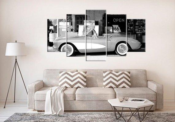Vintage Corvette Oltimer - Automative 5 Panel Canvas Art Wall Decor