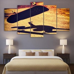 Vintage Flipped Over Skateboard - Sport 5 Panel Canvas Art Wall Decor