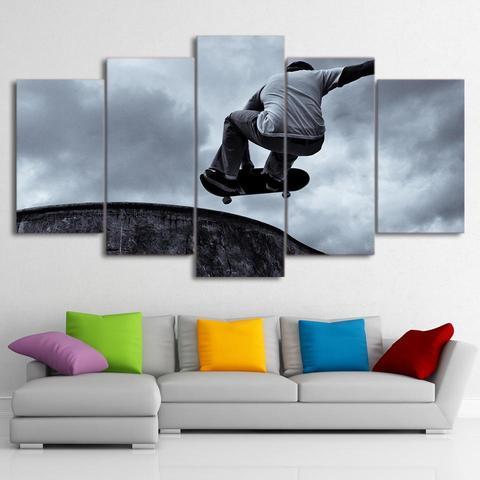 Vintage Skateboard Black And White - Sport 5 Panel Canvas Art Wall Decor