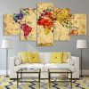 vintage world map 01 - World Map 5 Panel Canvas Art Wall Decor